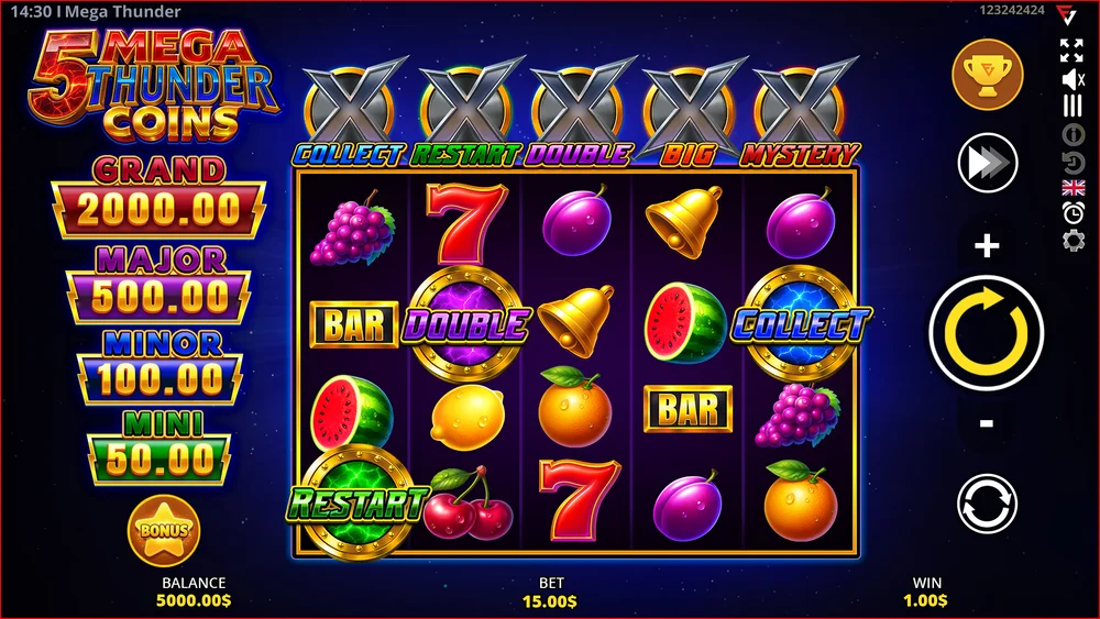 Moja sesja, ekran po ekranie — 5 Mega Thunder Coins screenshot 1 of 4